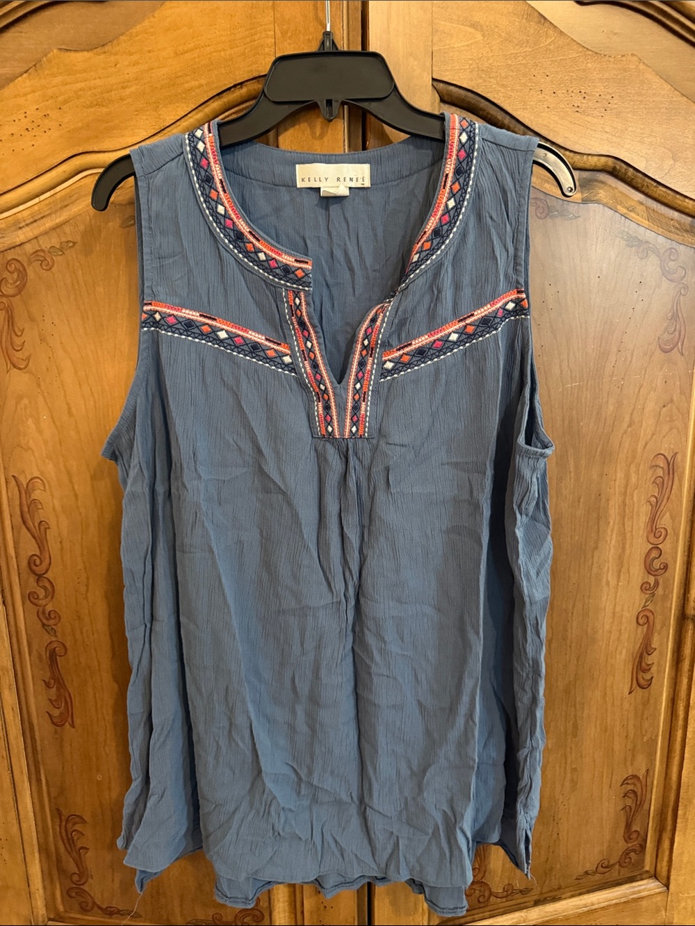 Kelly Renee Blue Embroidered Sleeveless Top